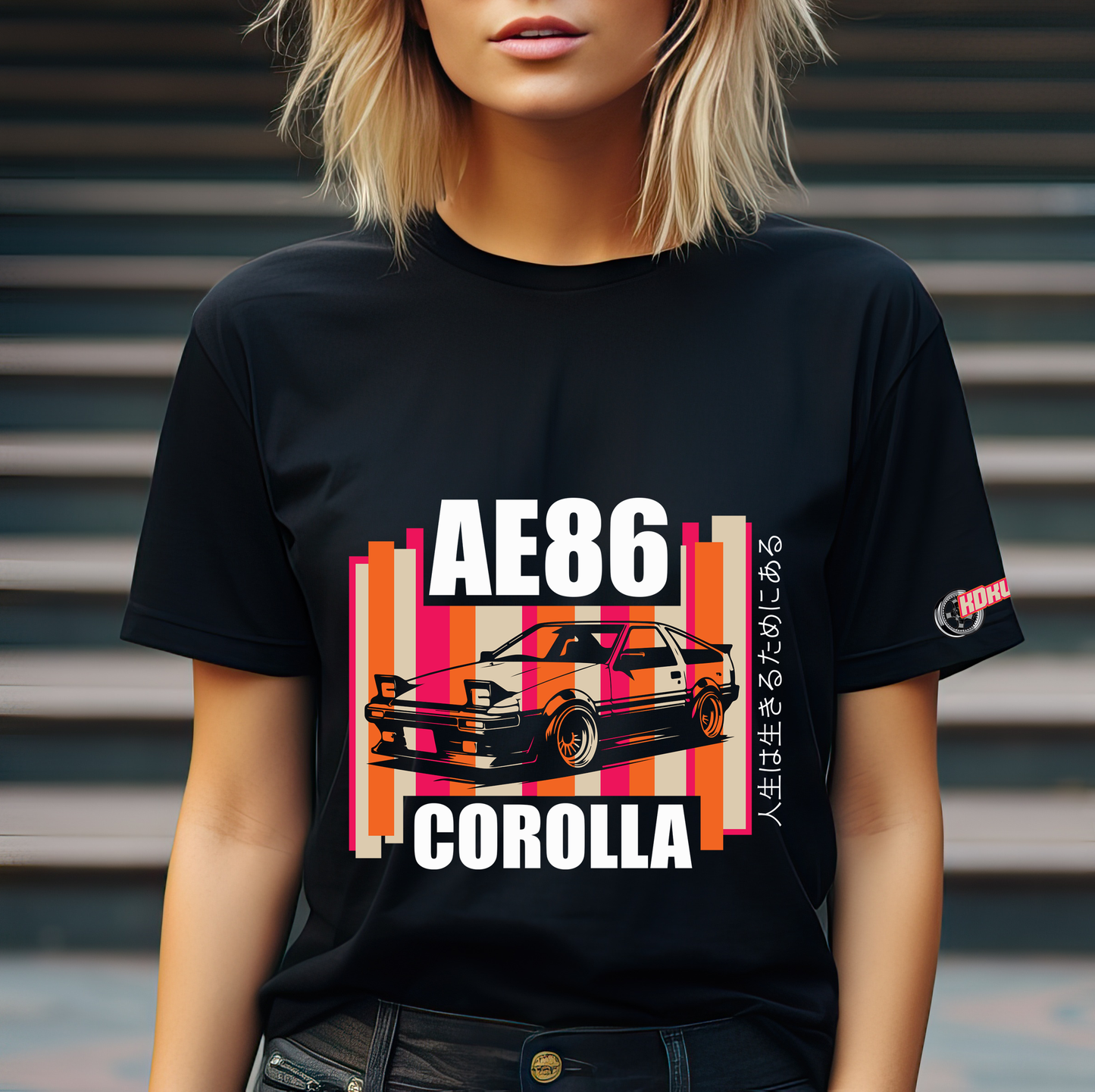 Premium Black Tee | AE86 - PINK/ORANGE
