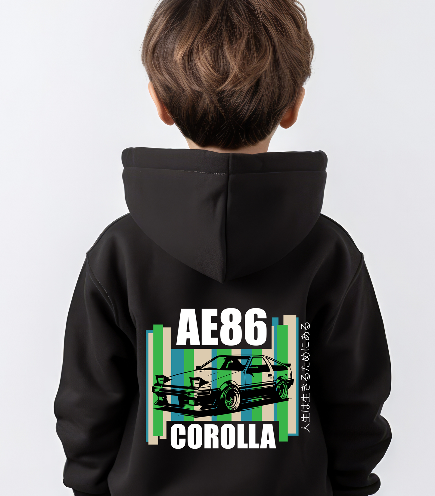 Junior Black Hoodie | AE86 - GREEN/BLUE