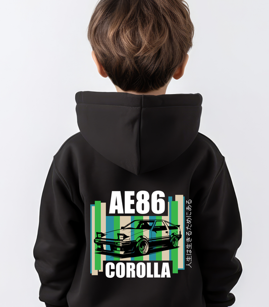 Junior Black Hoodie | AE86 - GREEN/BLUE