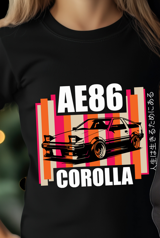 Junior Premium Black Tee | AE86 - PINK/ORANGE