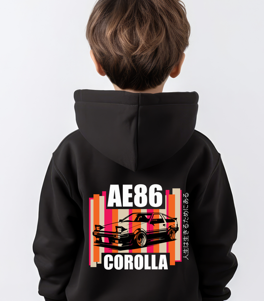 Junior Black Hoodie | AE86 - PINK/ORANGE