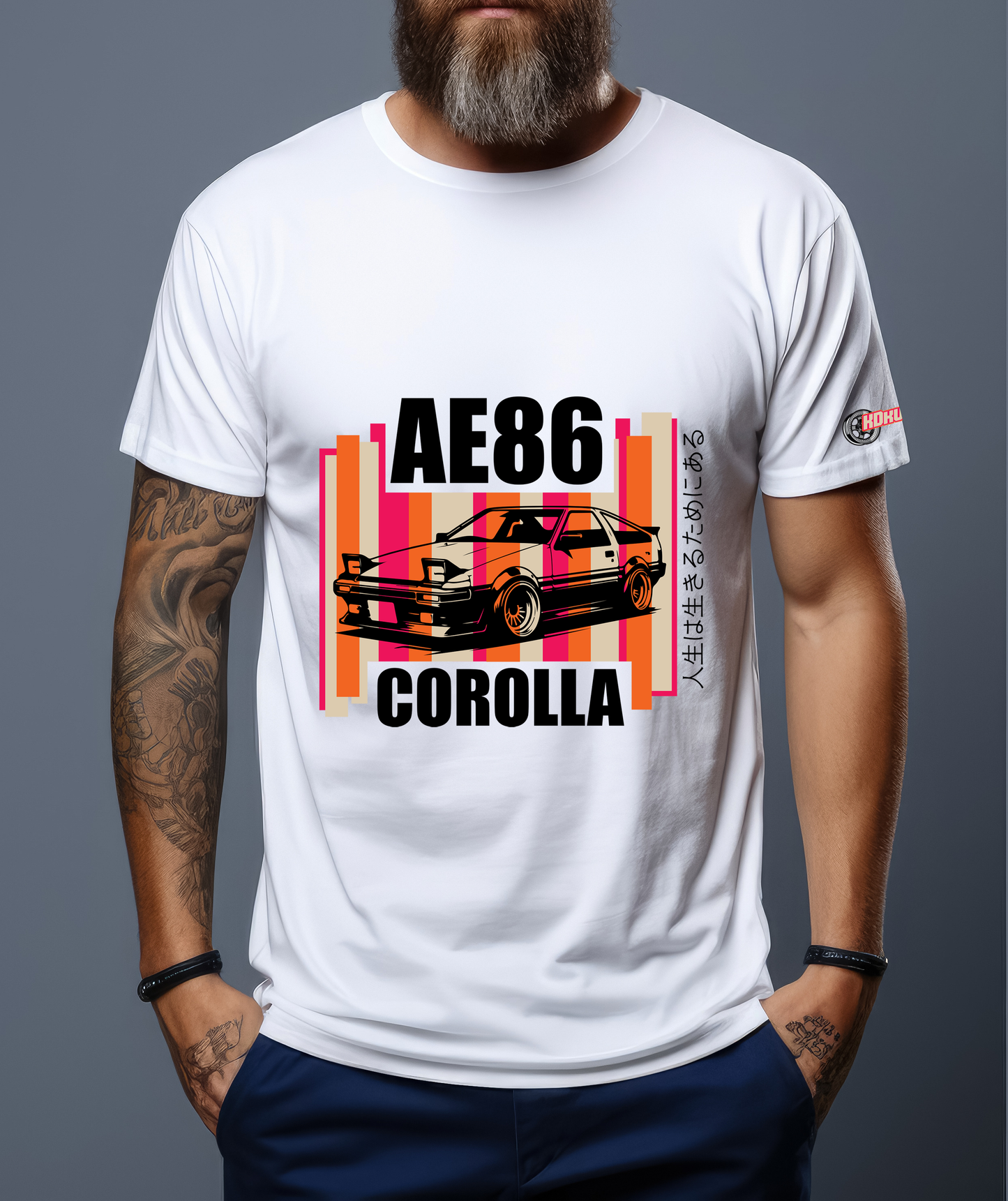 Premium White Tee | AE86 - PINK/ORANGE