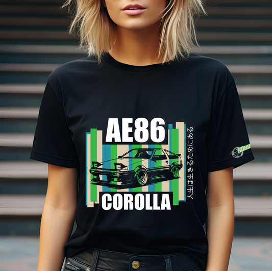 Premium Black Tee | AE86 - GREEN/BLUE