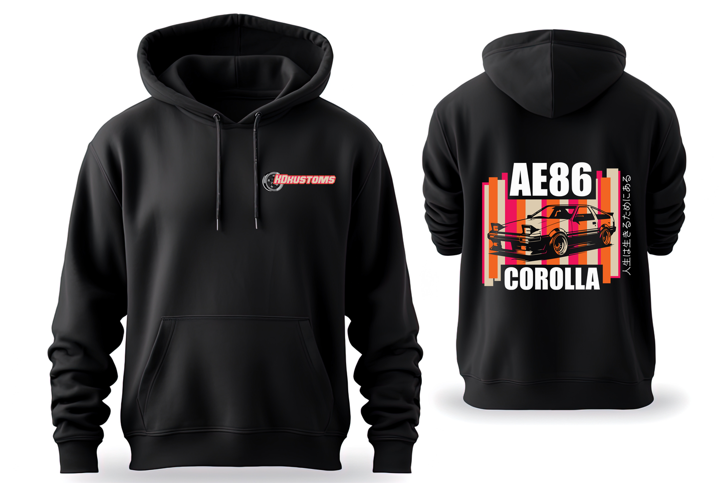 Adults Black Hoodie | AE86 - PINK/ORANGE